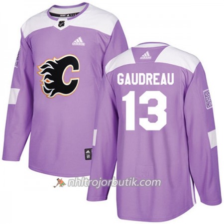 Män Ishockey Calgary Flames Tröja Johnny Gaudreau 13 Adidas 2017-2018 Lila Fights Cancer Practice Authentic